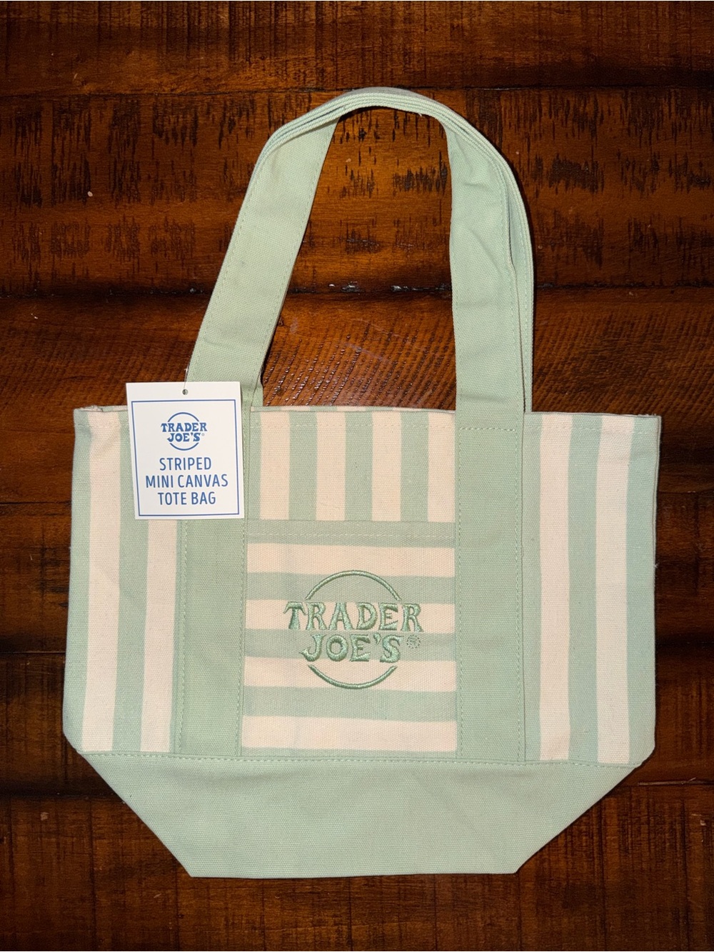 MINI NWT Trader Joe’s Summer Striped Mini Canvas Tote Bag - Cream & Mint Green